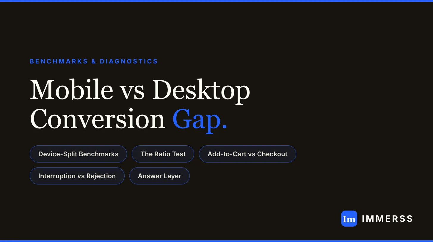 Mobile vs desktop conversion rate benchmarks — why the device gap persists after a decade of responsive redesigns and speed optimization, and how to measure your own mobile-to-desktop ratio