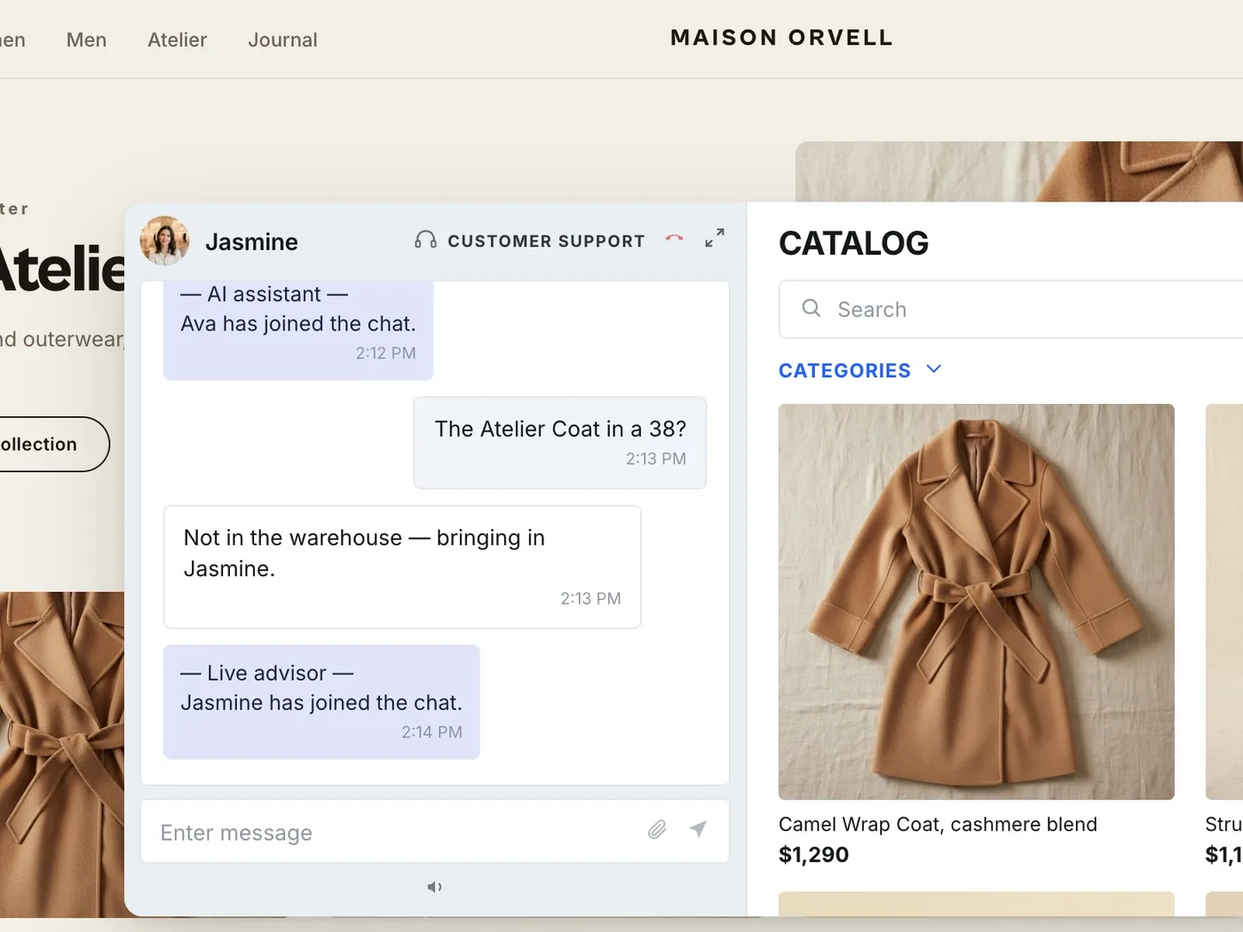 AI to Live Agent — the AI hands the chat to a live advisor